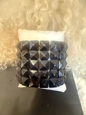 Black Studded Wide Stretch Bracelet - Women Accessories